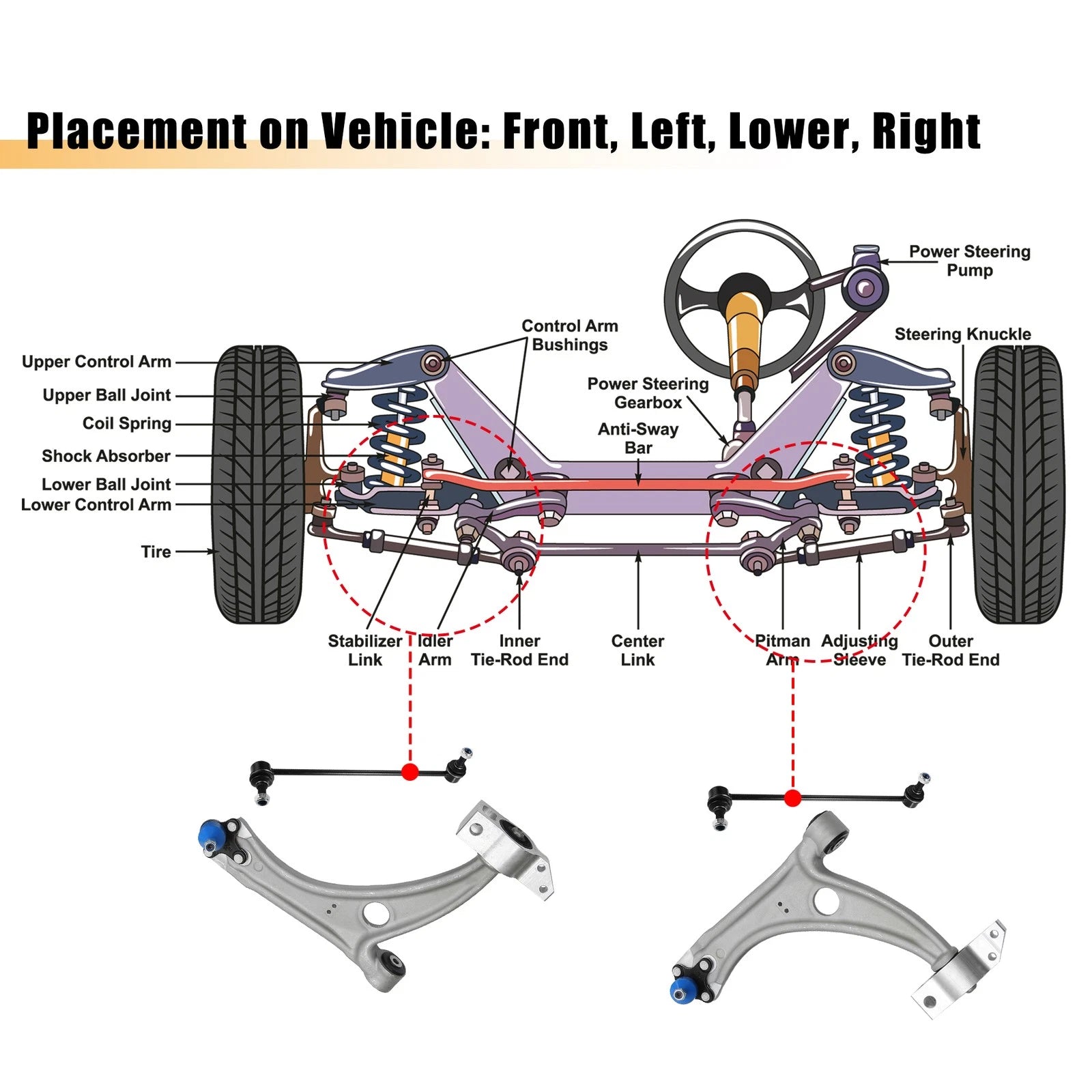 Set of 4 Front Lower Control Arms with Ball Joints for VW Passat Tiguan CC (No.K80478)
