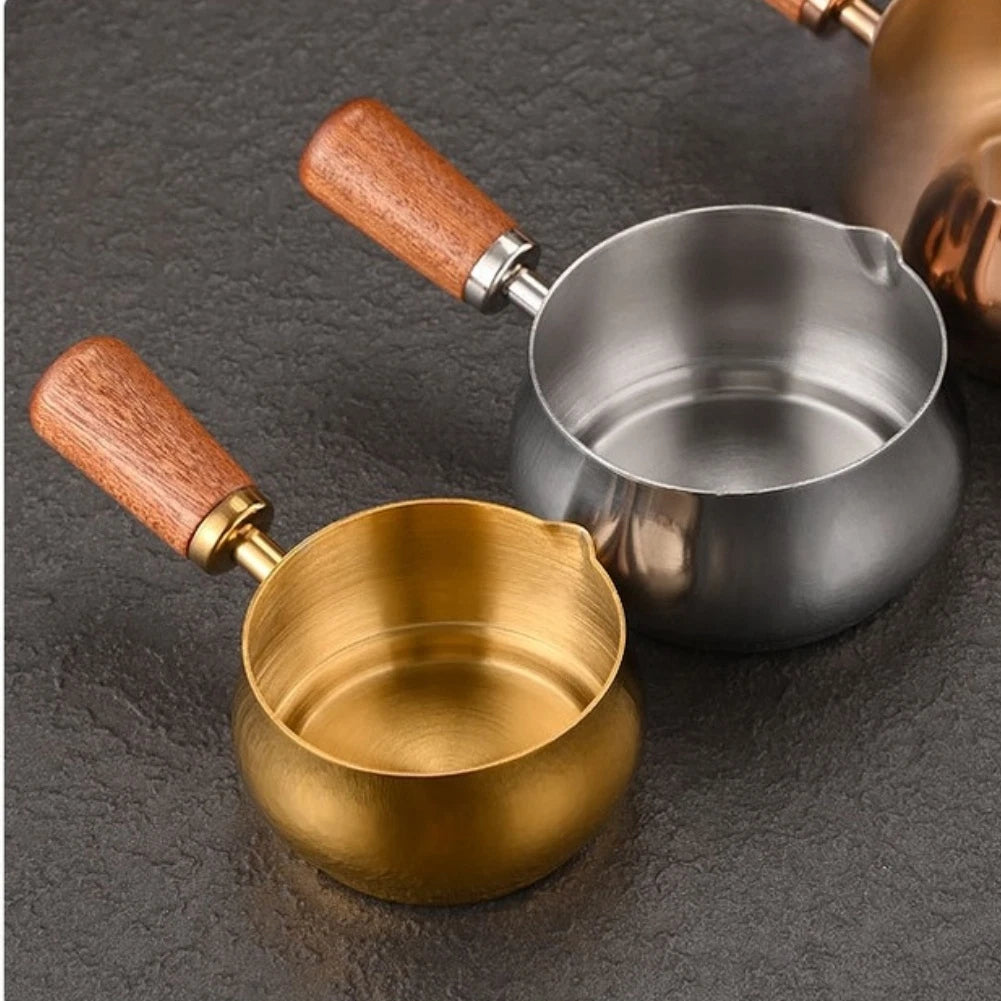 304 Stainless Steel Gravy Boat with Wood Handle for Kitchens (180ml)