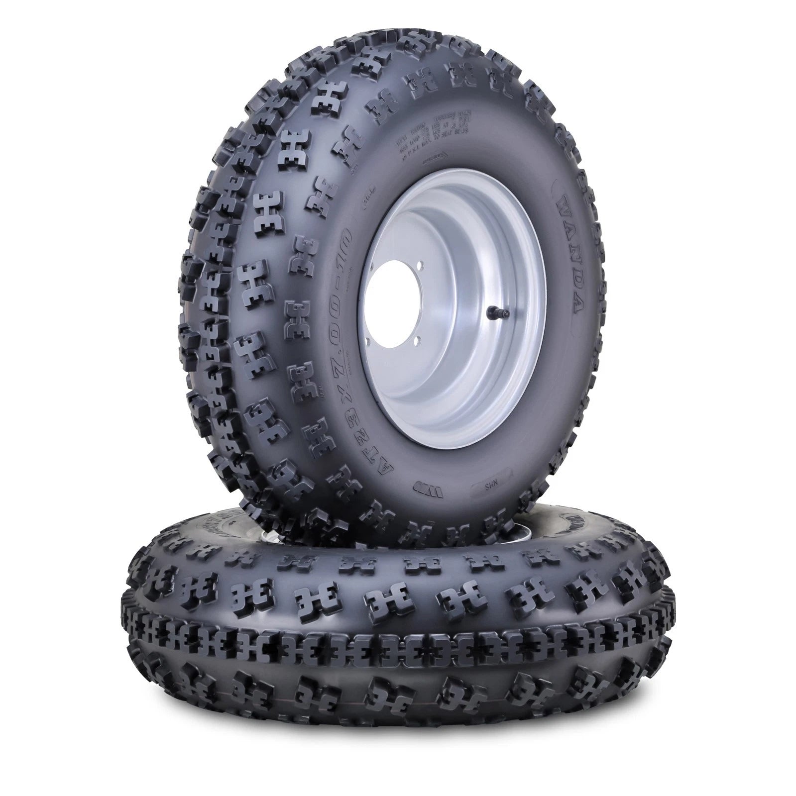 2 Wanda ATV Tires 23X7-10 with 4x110mm PCD 2+3 Offset Silver Wheels (10063)