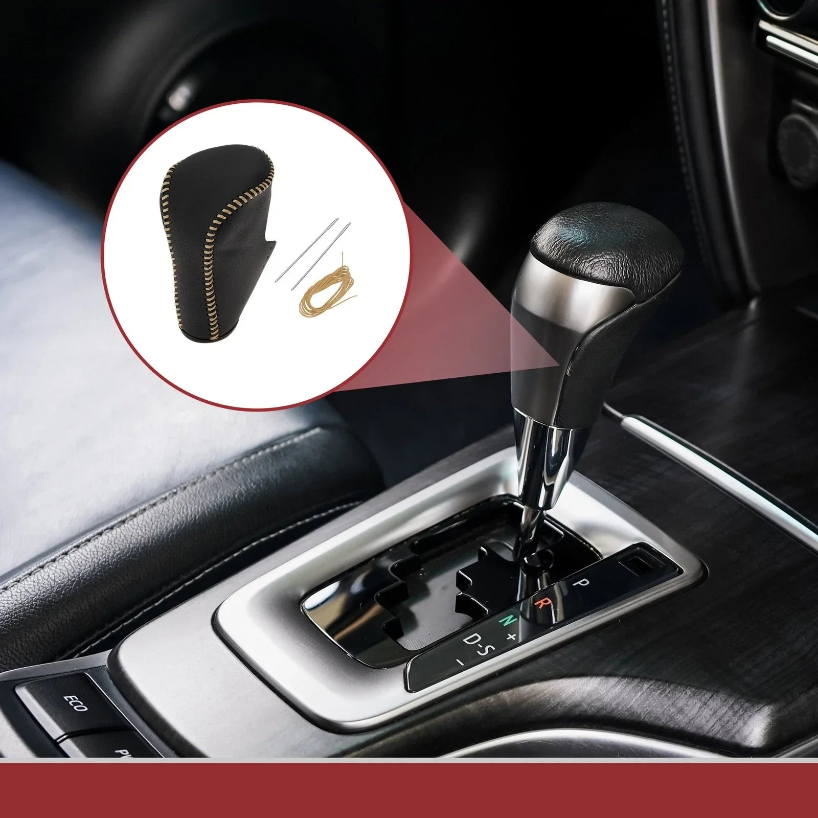 Gear Shift Knob Cover for Honda Accord 2008-2012 Black Yellow Leather