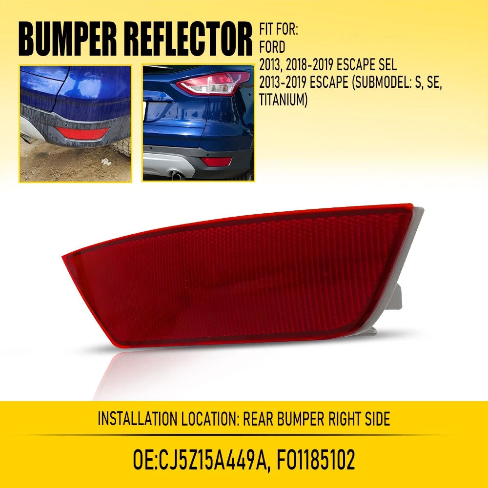 Right Passenger Side Bumper Reflector Cover for Ford Escape (2013–2019)