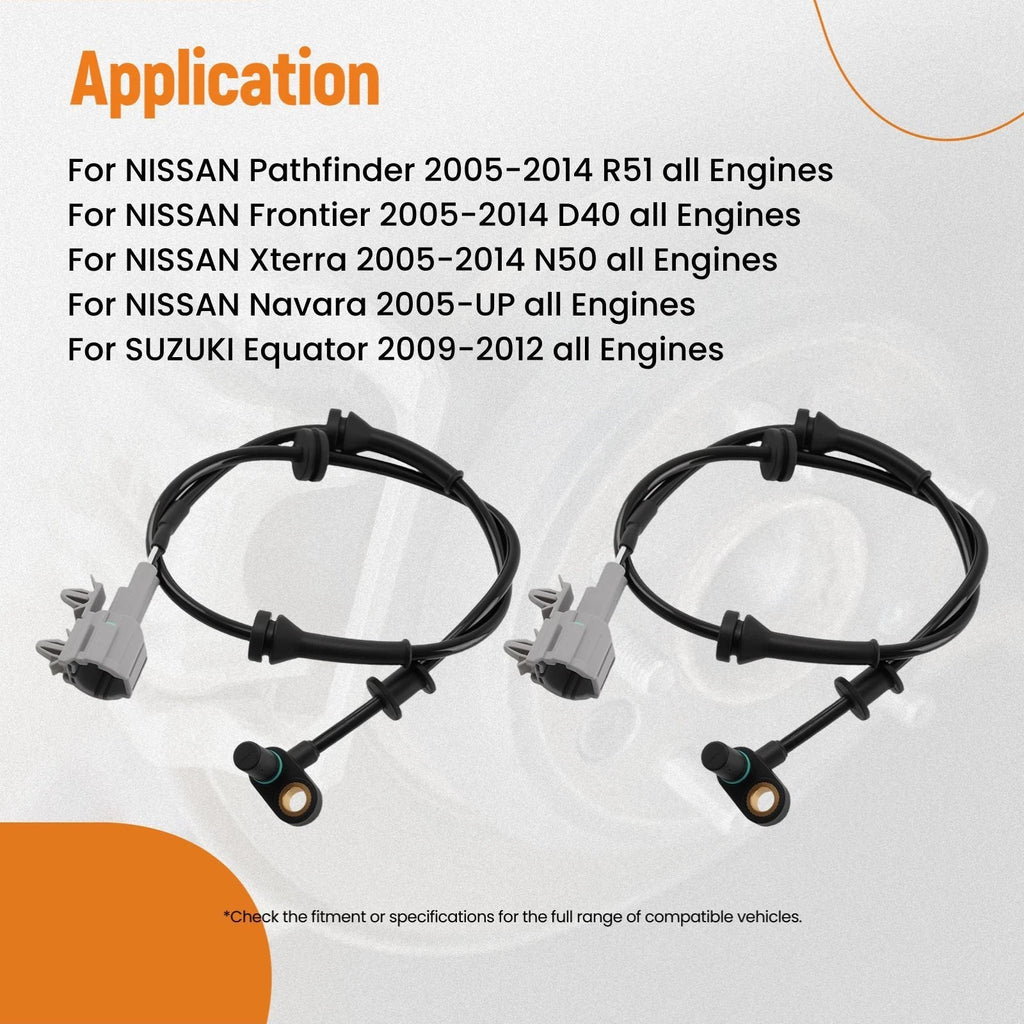 2X Wheel Speed Sensor for Nissan Frontier, Equator, Pathfinder, Xterra (2005–2019)