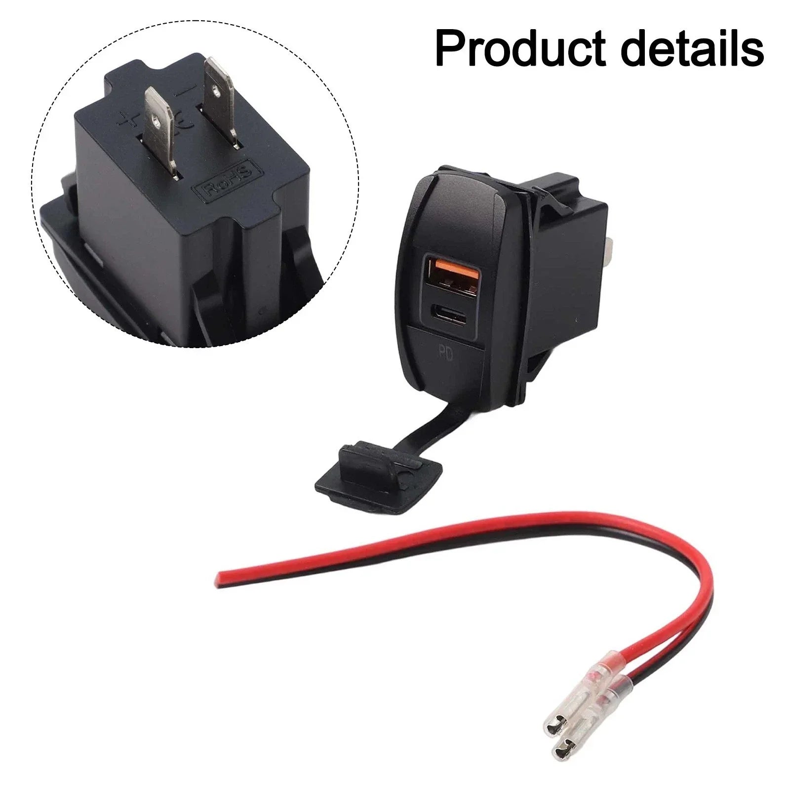 Rocker Switch Dual USB Charger PD and QC3.0 Port with LED Power Socket for Car