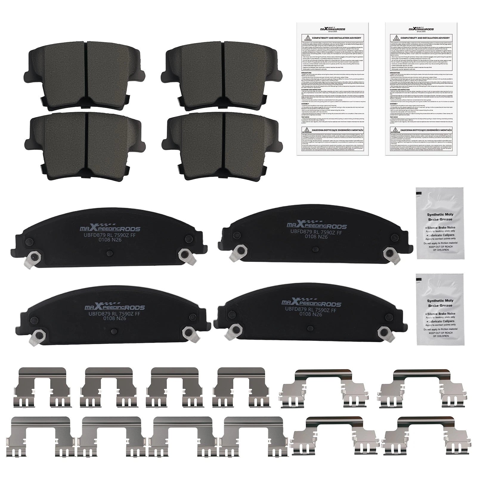 8pcs Ceramic Brake Pads Kit for Dodge Challenger (2009–2023), Avenger (2014)