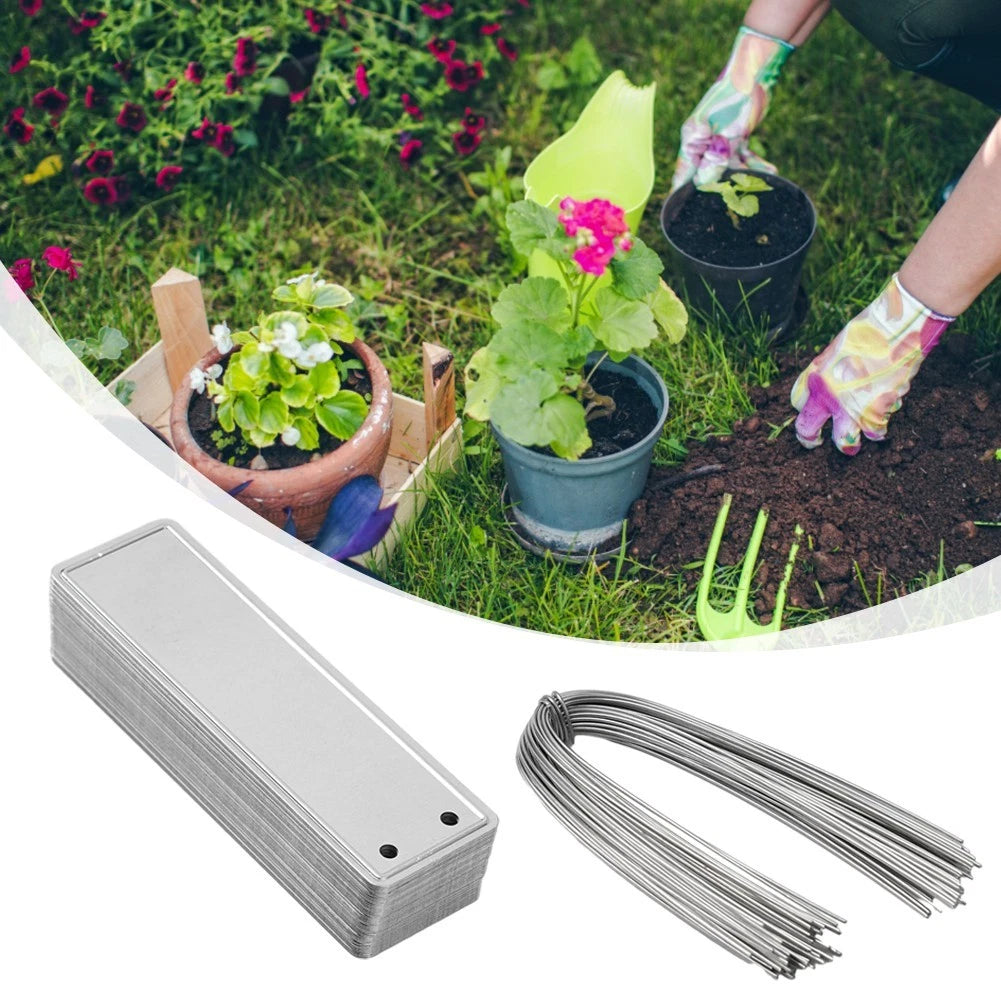 Set of 10 Aluminum Double-Sided Write Plant Labels 82x25x0.5mm