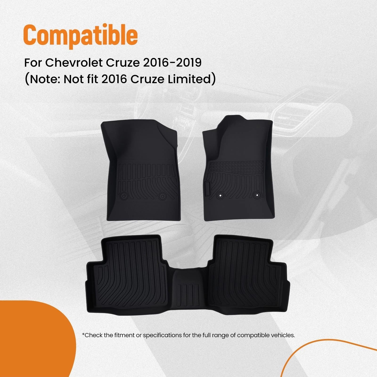 Set of 2 Black TPE All Weather Floor Mats for Chevrolet Cruze (2016–2019)