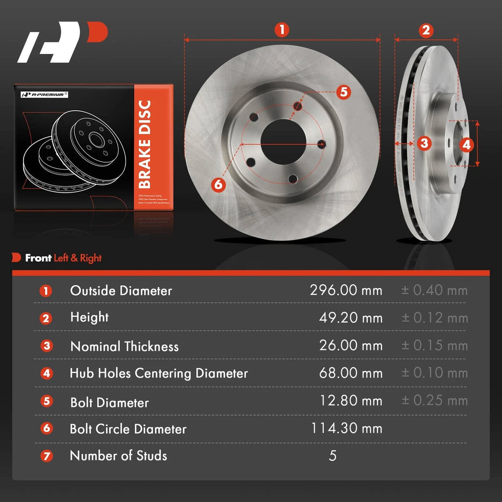 Front Disc Brake Rotors for Nissan Altima (2013–2023) 296mm