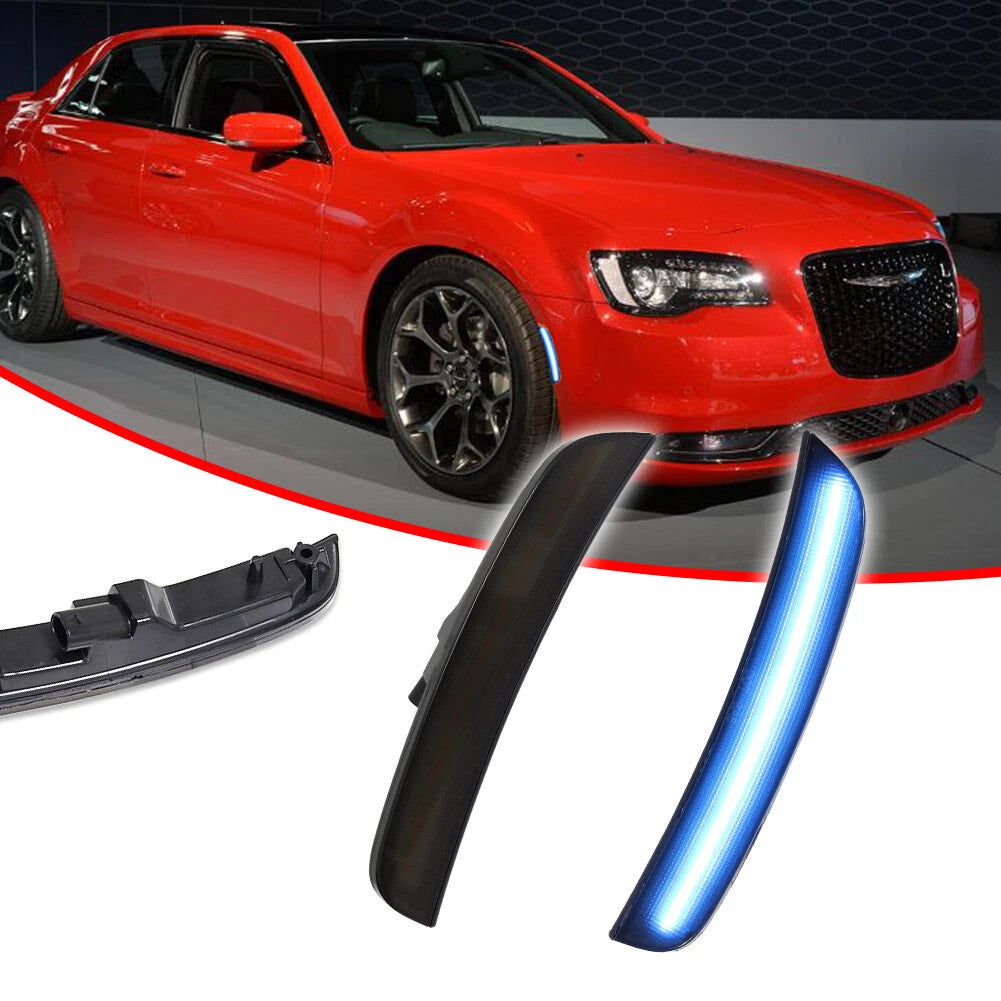 2X Smoked Lens Ice Blue LED Front Side Marker Lights for Chrysler 300 (2015–2023)