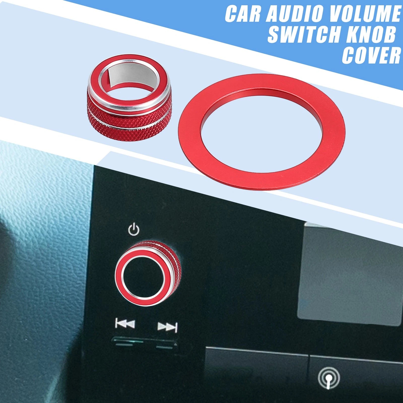 2X Media Volume Switch Knob Engine Start Button Cover for Honda Civic (2022) Red