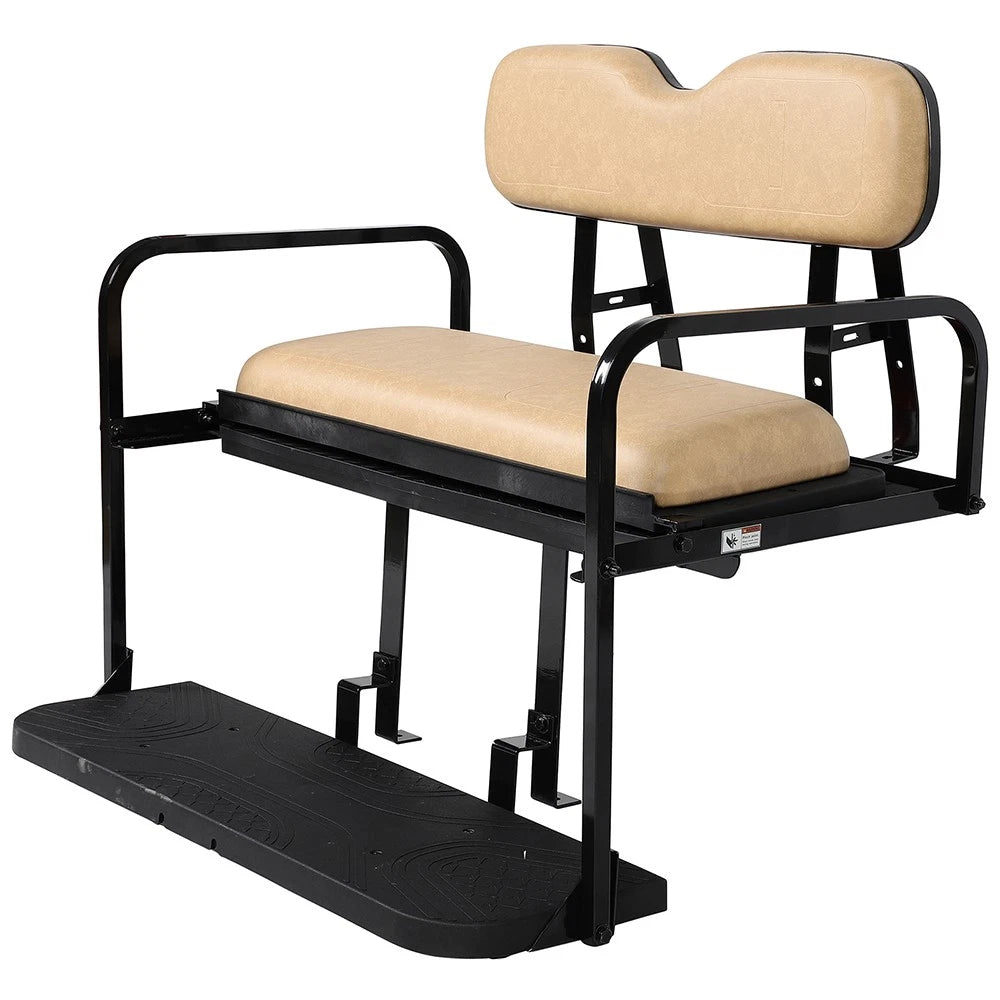 Rear Flip Seat Kit with Tan Cushions for EZGO TXT Golf Cart (1994–Present)
