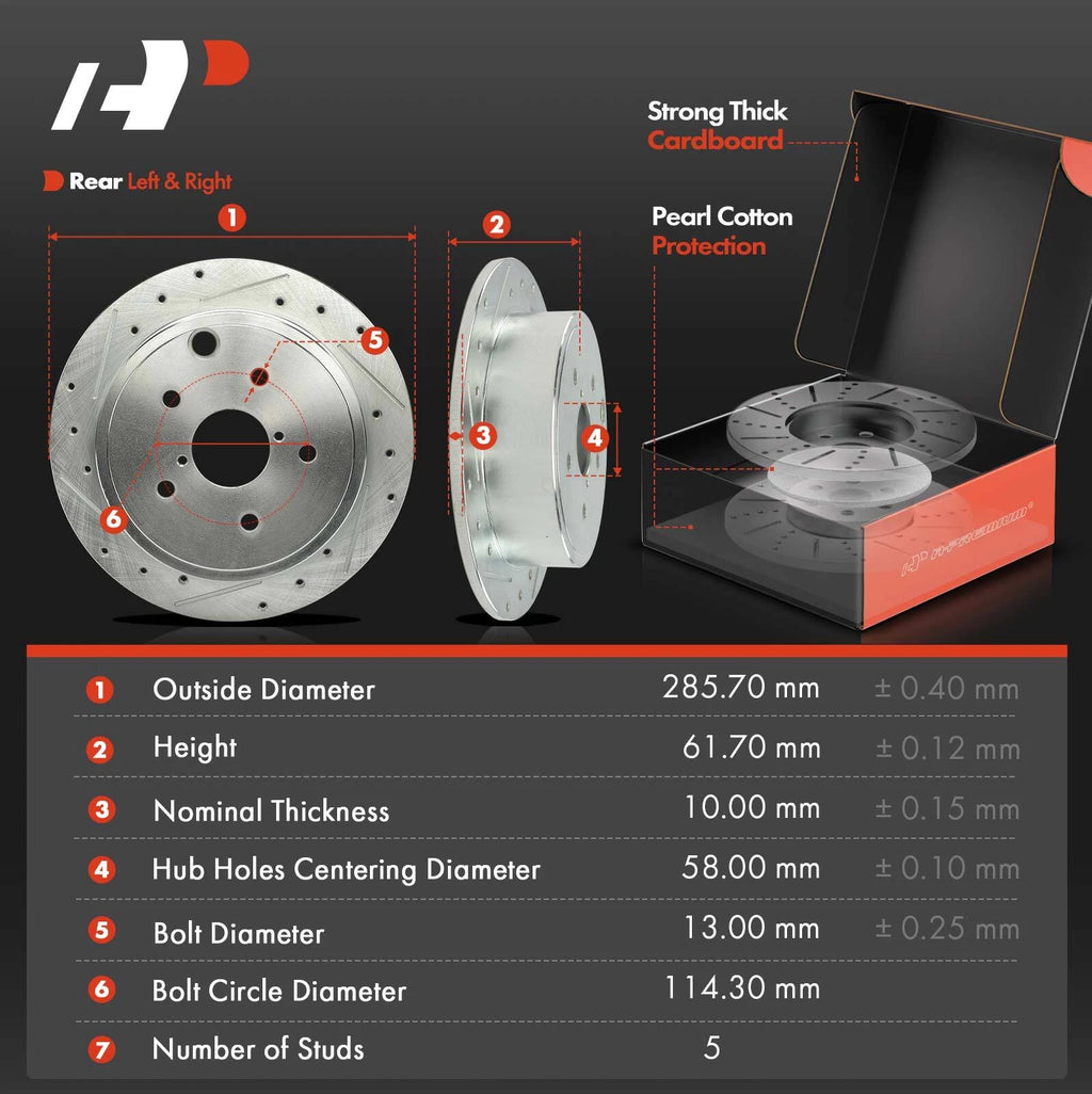 Set of 2 Rear Drilled Brake Rotors & Ceramic Pads for Subaru WRX (2015–2021)