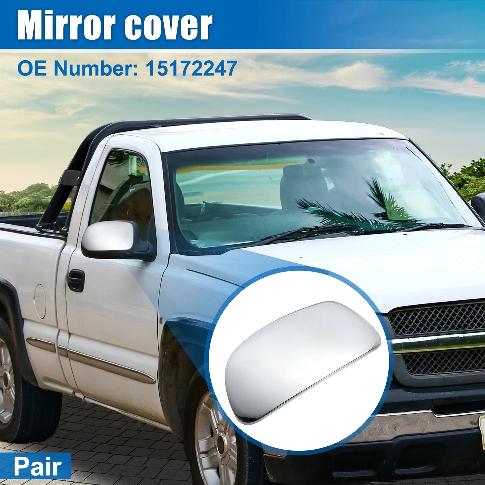 Chrome Plated Mirror Covers Cap Overlay for Chevrolet Silverado GMC Sierra 