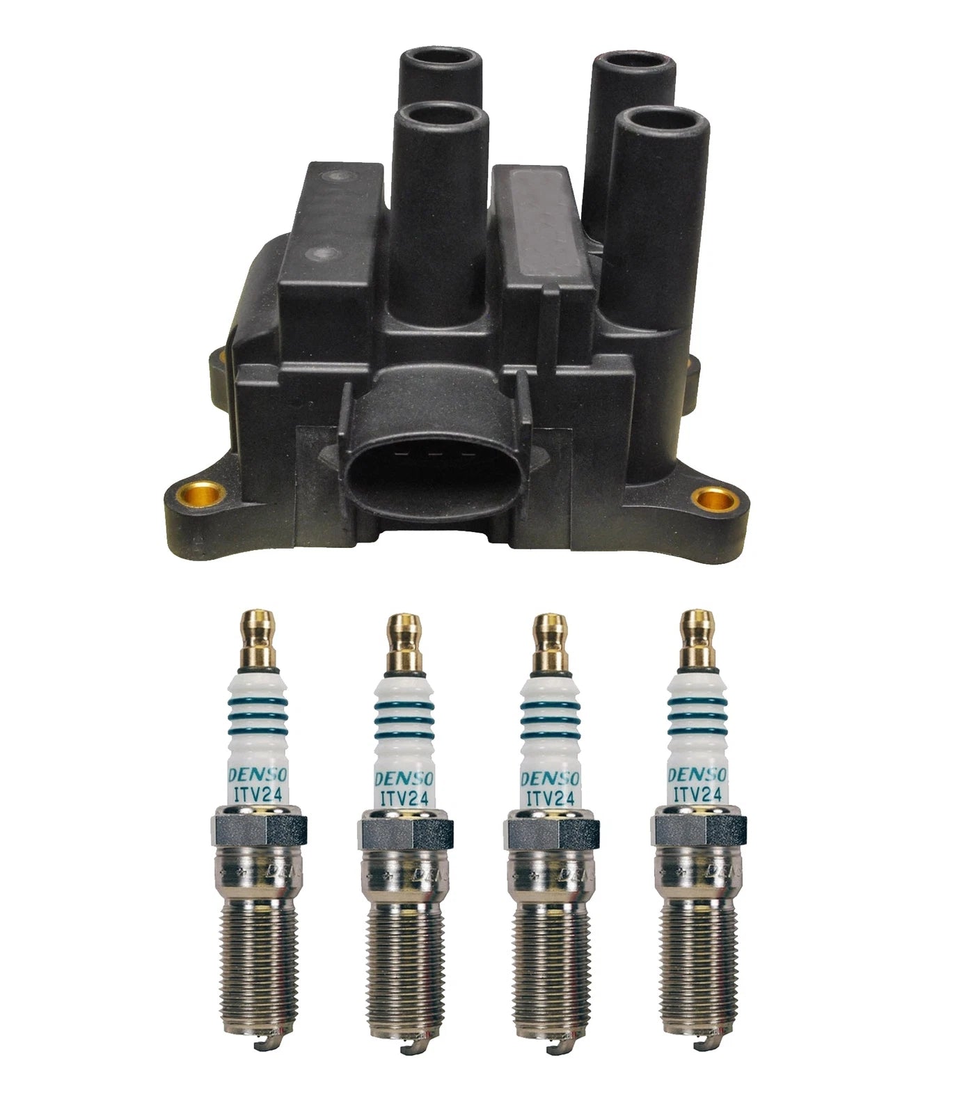 Denso Ignition Coil & 4 Iridium Power Spark Plugs Kit for Ford Focus (2000–2011)