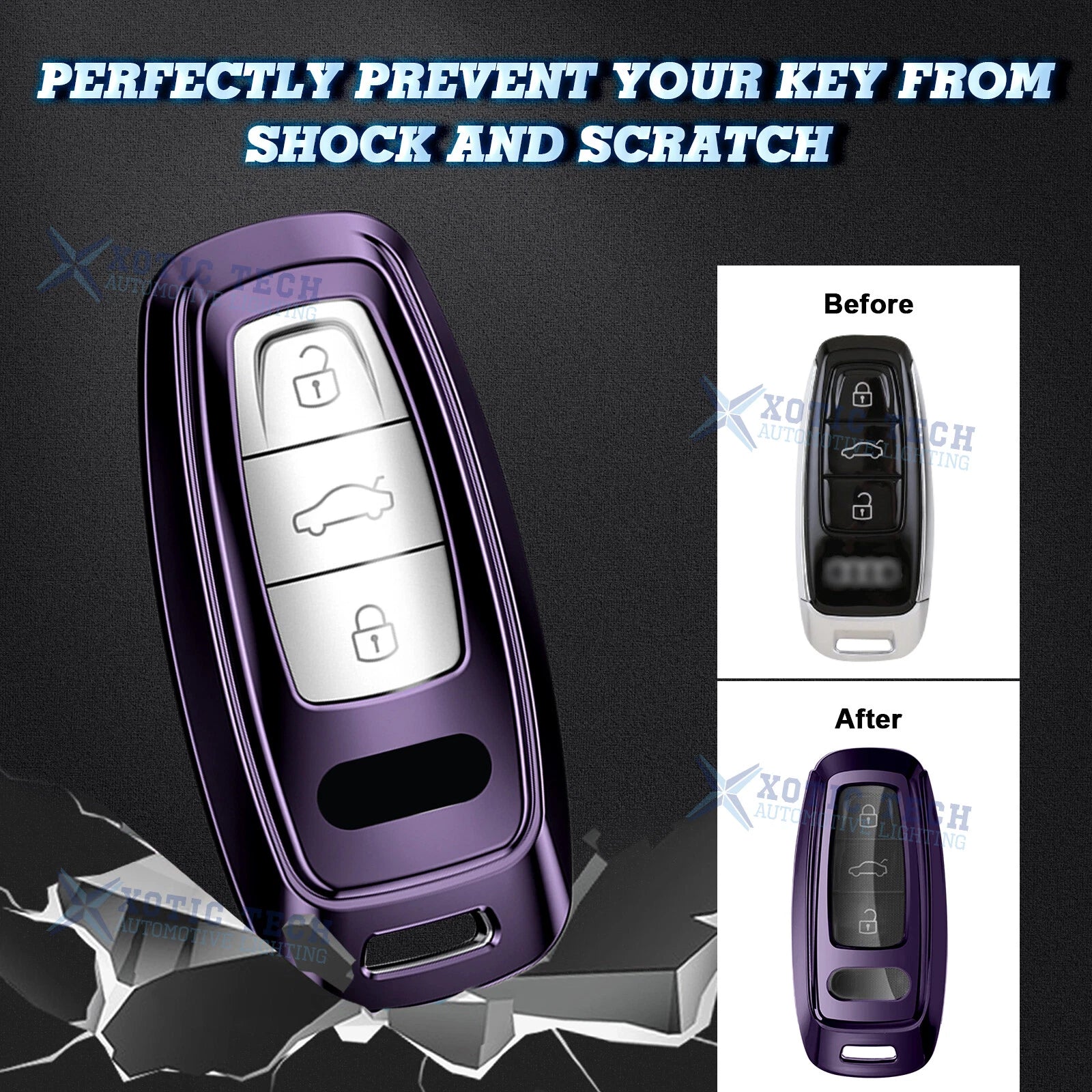 Purple Soft TPU Full Protect Remote Key Fob Cover for Audi (2005-2011)