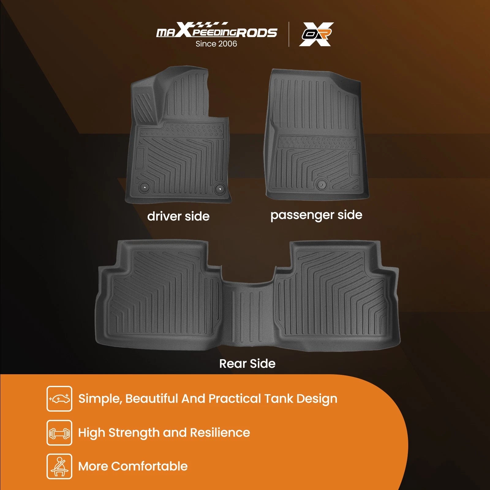 Set of 4 TPE Rubber Floor Mats for Hyundai Santa Fe (2021–2023) Black Custom Fit