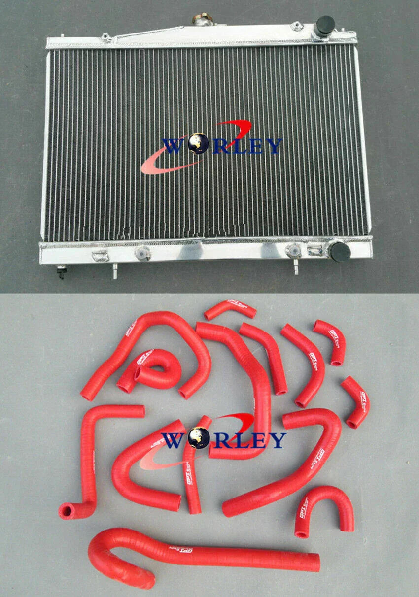 Aluminum Radiator & Red Hose for Nissan Skyline R33 R34 GT GTT GTR (1999-2000)