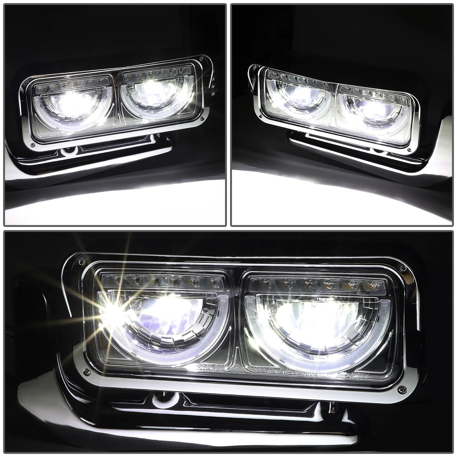 LED Halo Ring DRL Turn Signal Headlights Chrome for Peterbilt 359 379 389 (1981–2021)