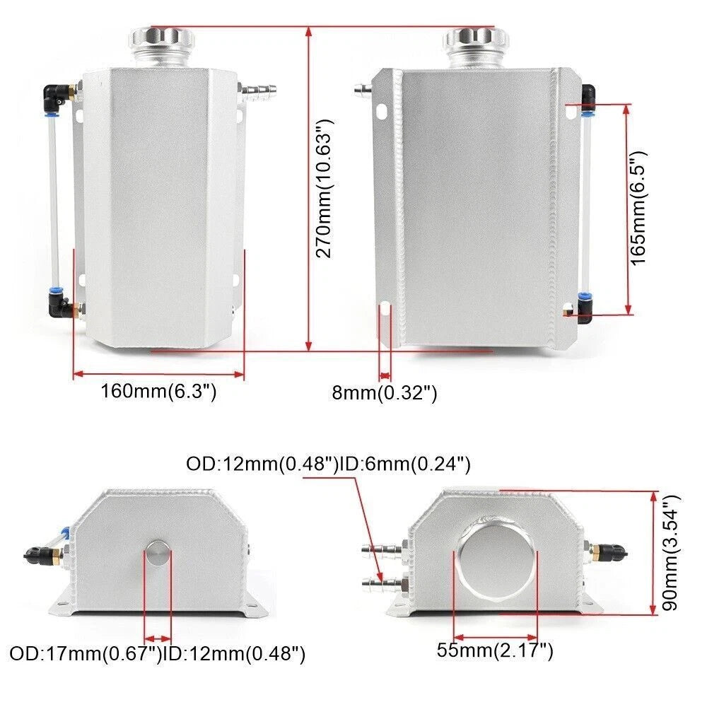 2L Aluminum Radiator Coolant Overflow Tank for Universal Fit (All Models)