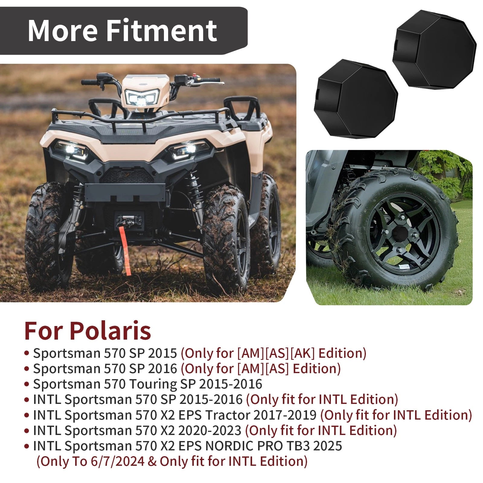 2X Center Wheel Hub Cap for Polaris Sportsman SP 570 Touring (2015–2016)