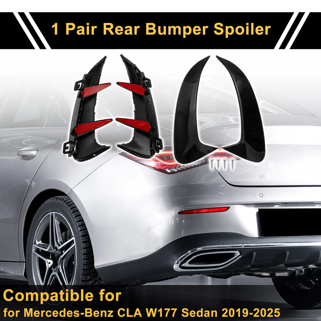 1 Pair Rear Bumper Spoiler for Mercedes-Benz CLA W177 (2019–2025) Gloss Black ABS