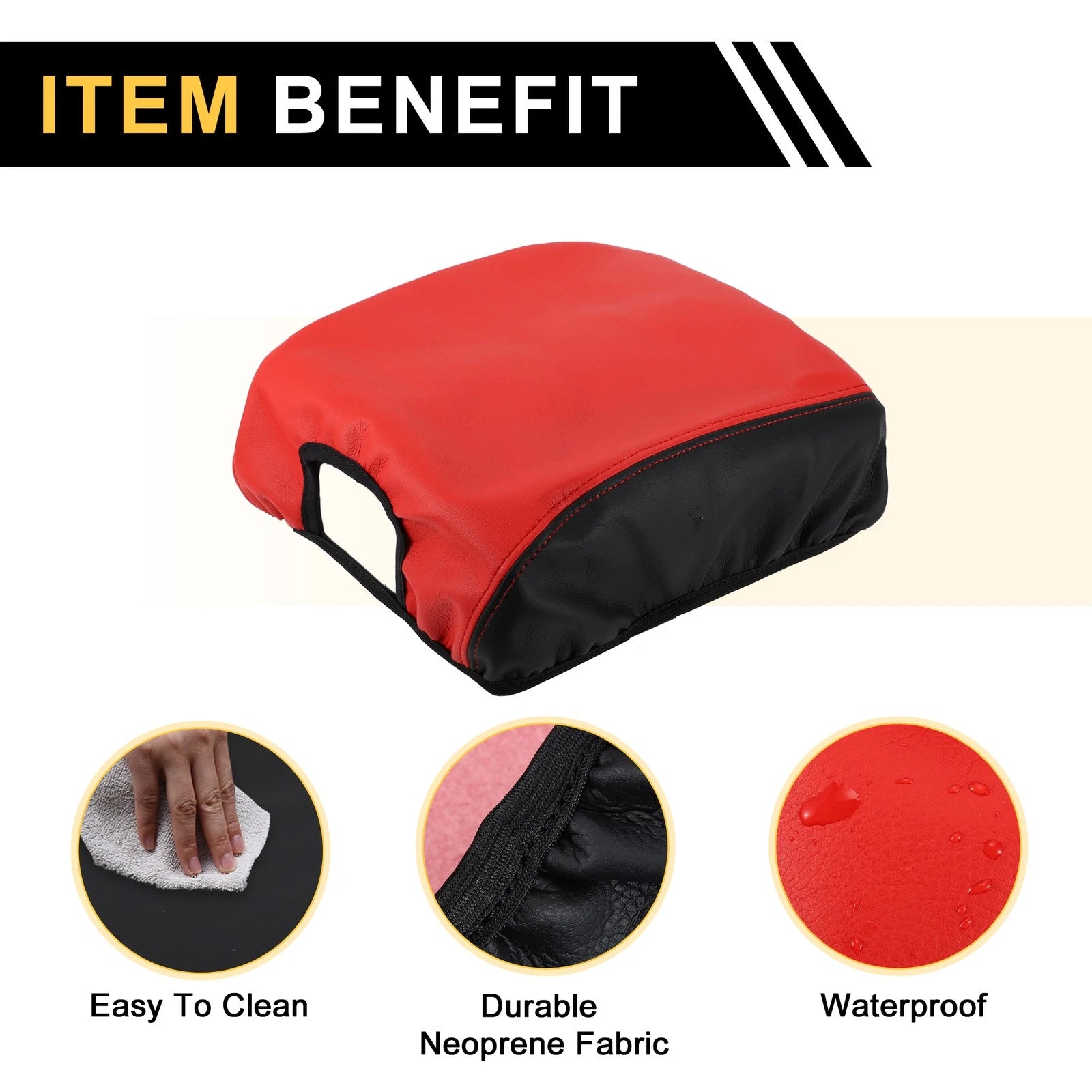 Center Console Lid Armrest Cover for Ford F-150 (2015–2020) Anti-Scratch Black Red