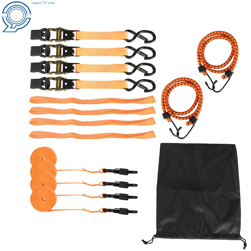 Set of 4 Ratchet Straps for Heavy Duty Use (15 FT, 2200 LB Break Strength)