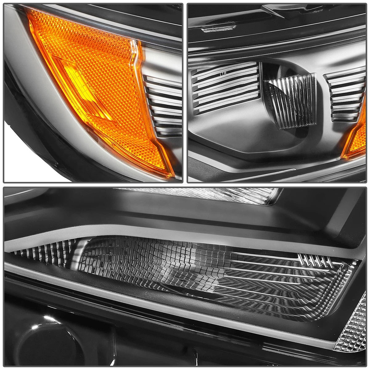 Pair of Projector Headlights for Ford Edge (2015–2018) Black/Amber
