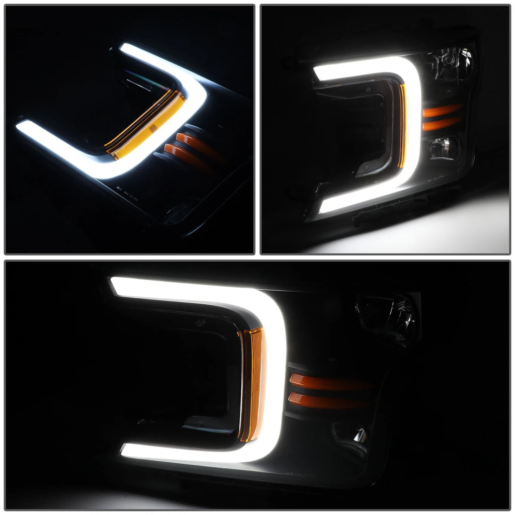 LED DRL Headlights for Ford F150 (2018–2020) - Black/Amber, Sequential Signal