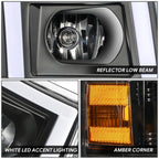 Black/Amber Headlight Headlamp with LED Bar for Silverado 1500 2500HD 3500 (2007–2014)