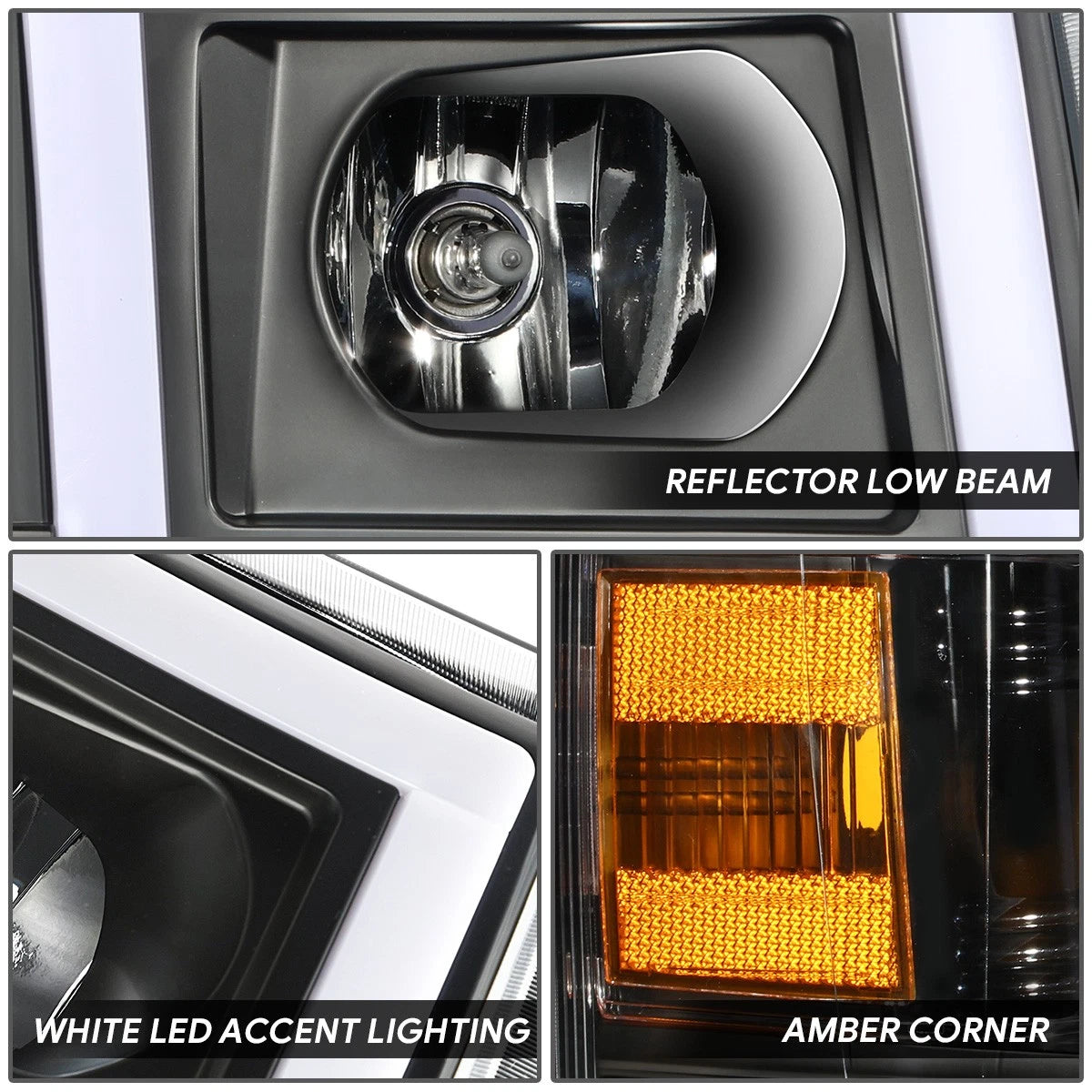 Black/Amber Headlight Headlamp with LED Bar for Silverado 1500 2500HD 3500 (2007–2014)