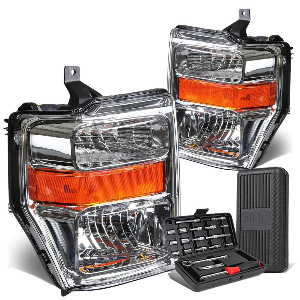 Pair of Chrome/Amber Corner Headlight Lamps for Ford Super Duty (2008–2010)