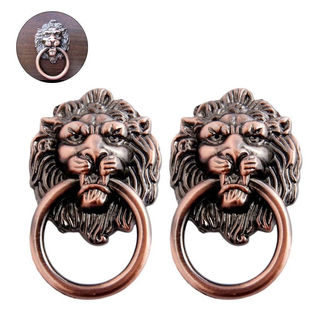 2X Lion Head Cabinet Pull Knobs for Furniture Drawer Door