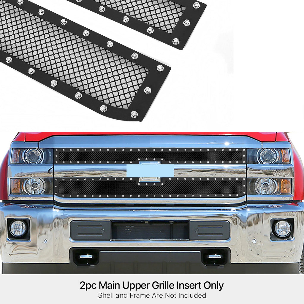 Stainless Black Mesh Rivet Grille for Chevy Silverado 2500HD/3500HD (2015-2019)