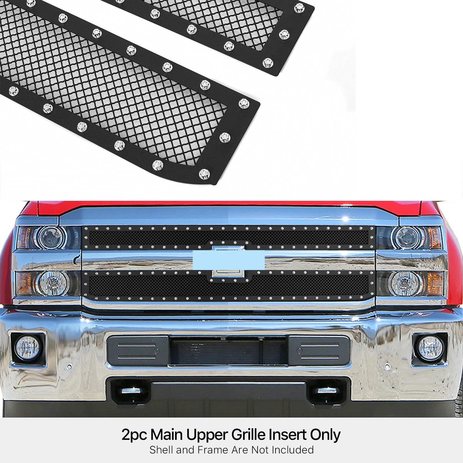 Stainless Black Mesh Rivet Grille for Chevy Silverado 2500HD/3500HD (2015-2019)