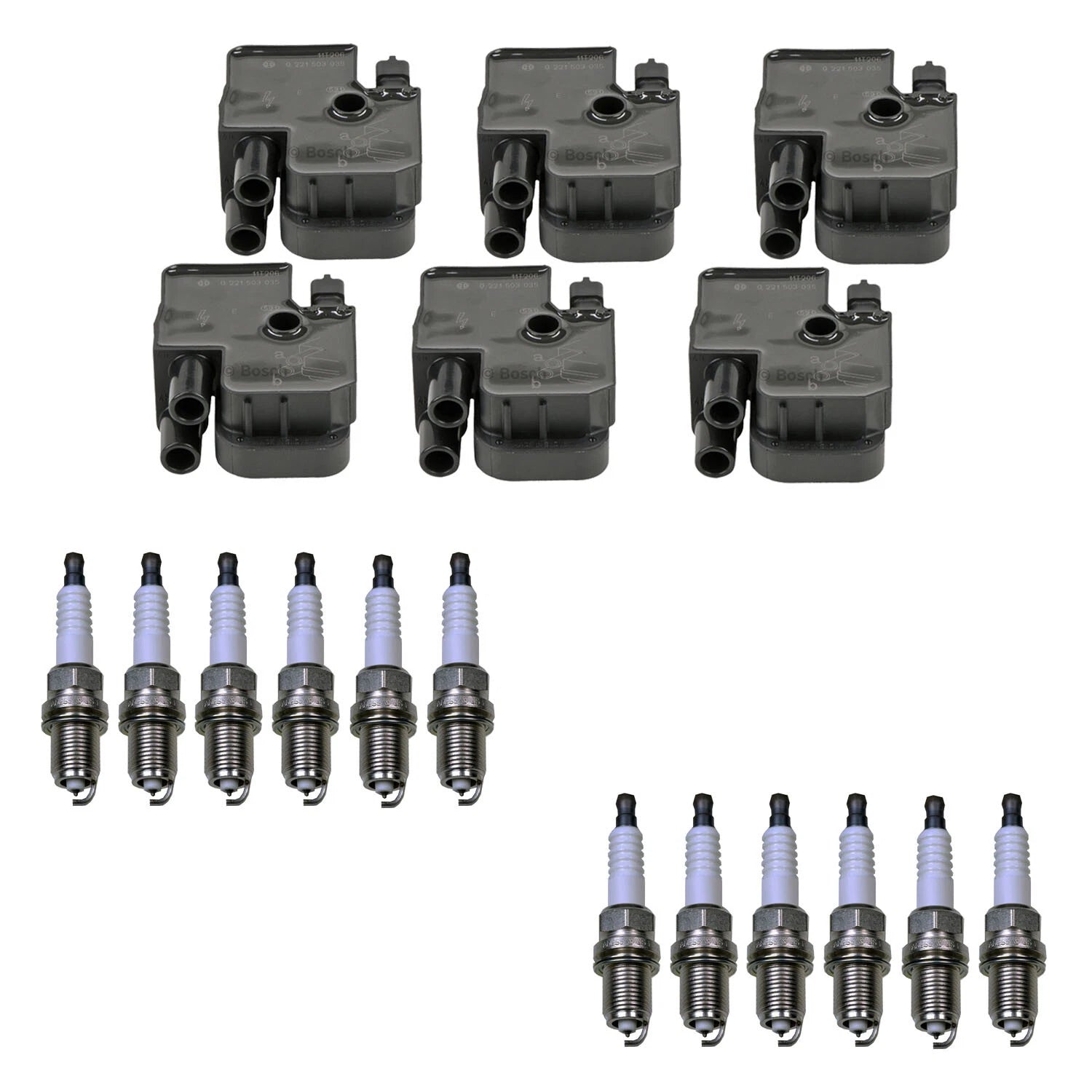 Set of 6 Ignition Coils & 12 Spark Plugs for Mercedes W203 3.2 V6