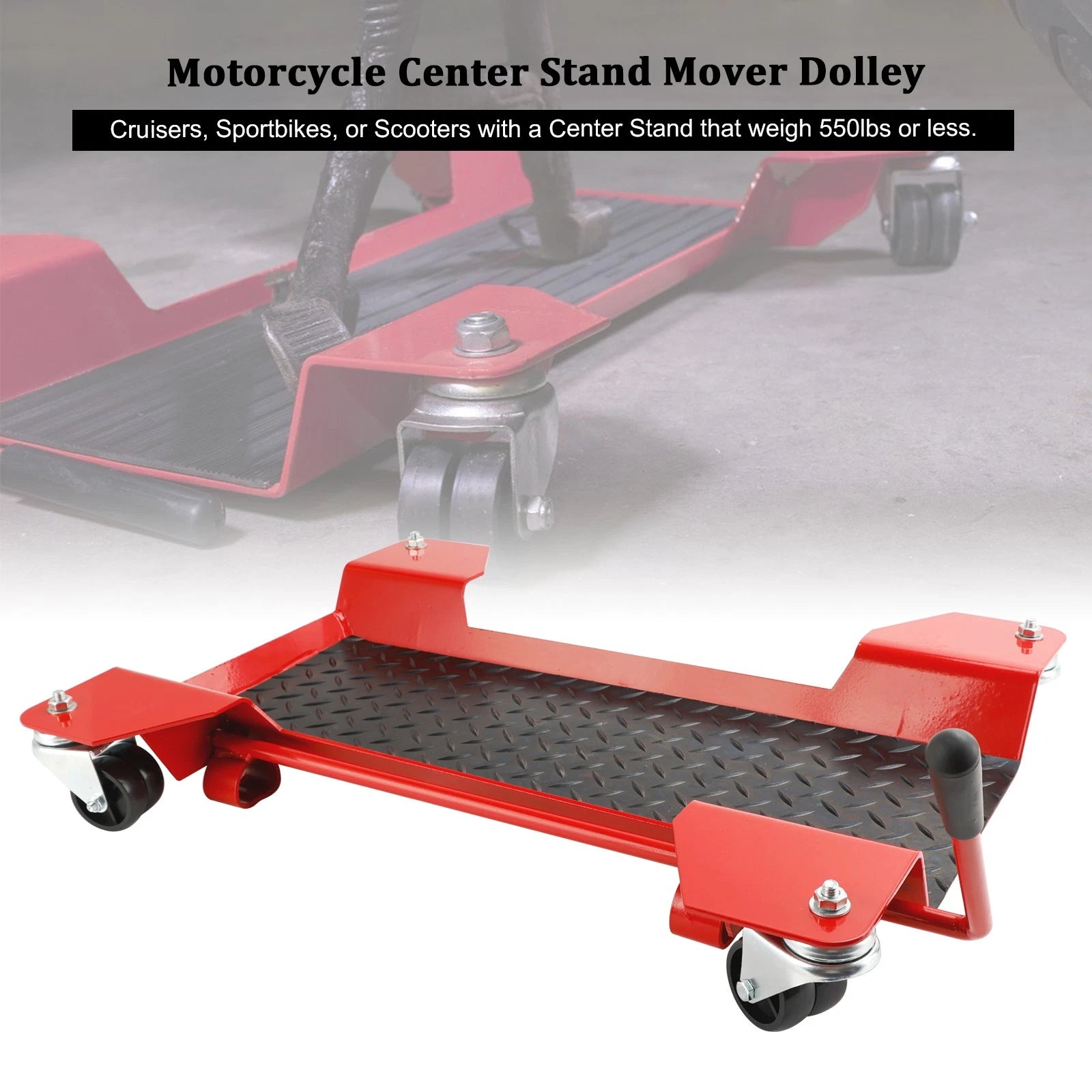 Motorcycle Centre Stand Dolly Trolley with 360° Casters (250kg Capacity)