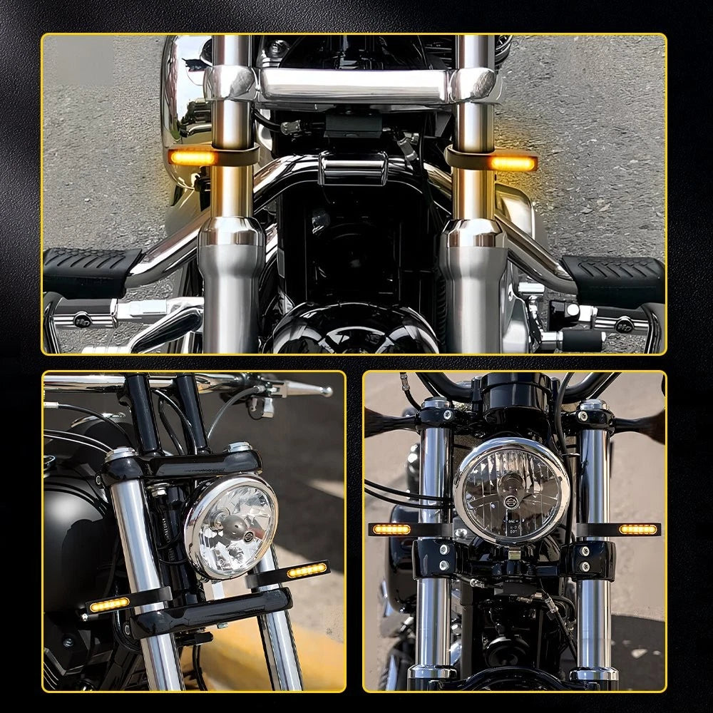 2X LED White DRL Amber Turn Signal Light Indicator for Motorcycle (39mm)
