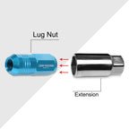 Set of 20 M12X1.5 Sky Blue JDM Closed End Cone Hex Wheel Lug Nuts + Extension 20mm x 50mm