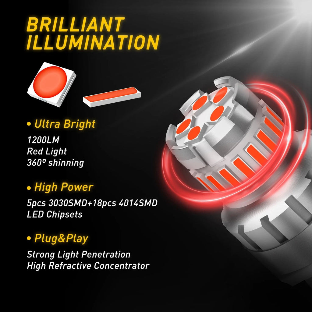 2X 7443 LED Red Brake Stop Tail Parking Light Bulbs for Universal Fit