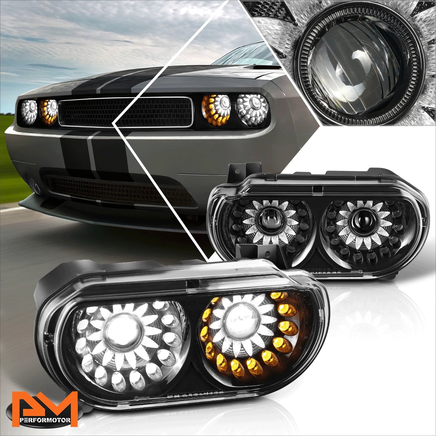 Full LED DRL Turn Signal Projector Headlights for Dodge Challenger (2008–2014)