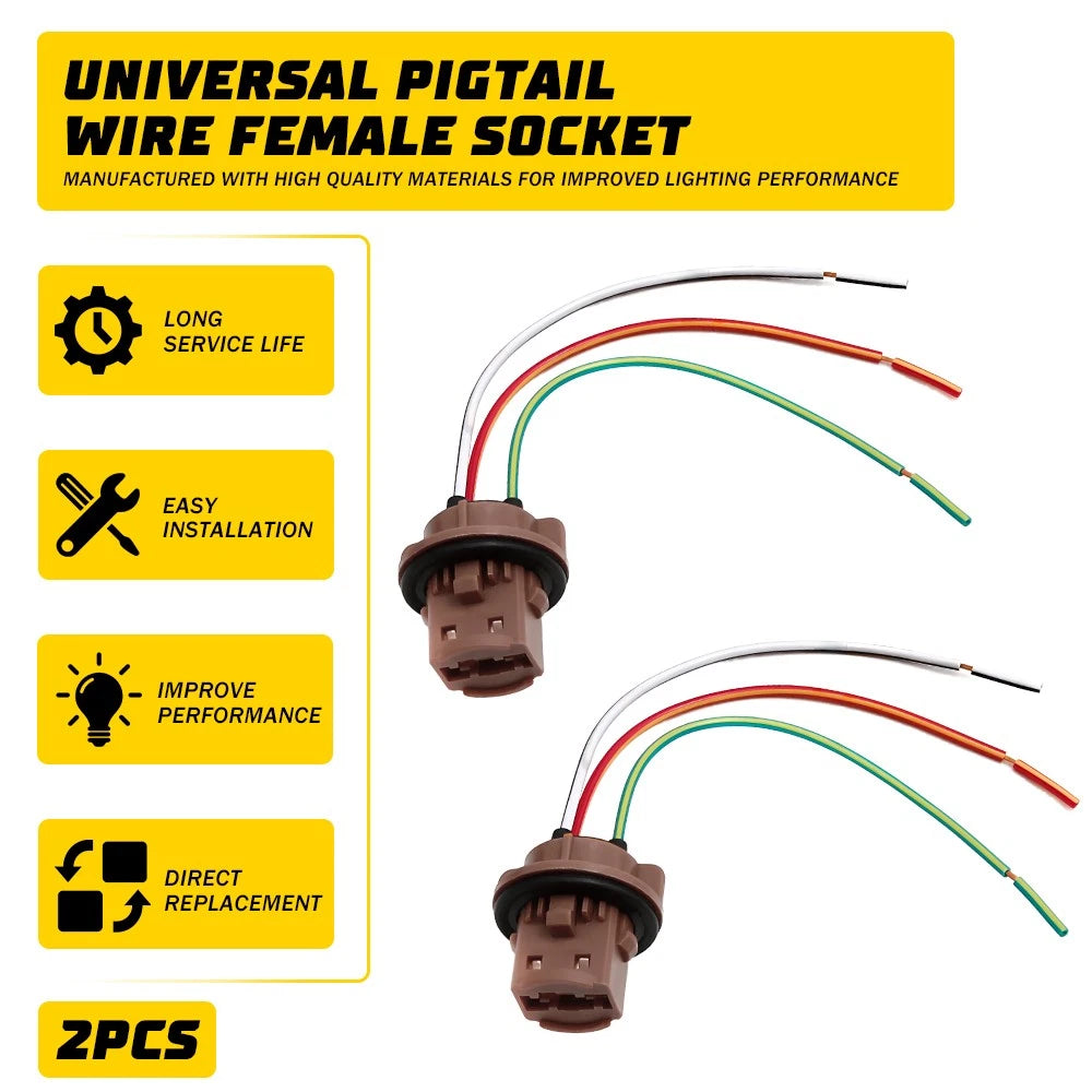 Set of 2 Tail Lamp Rear Sockets for Universal Pigtail 7443 Light