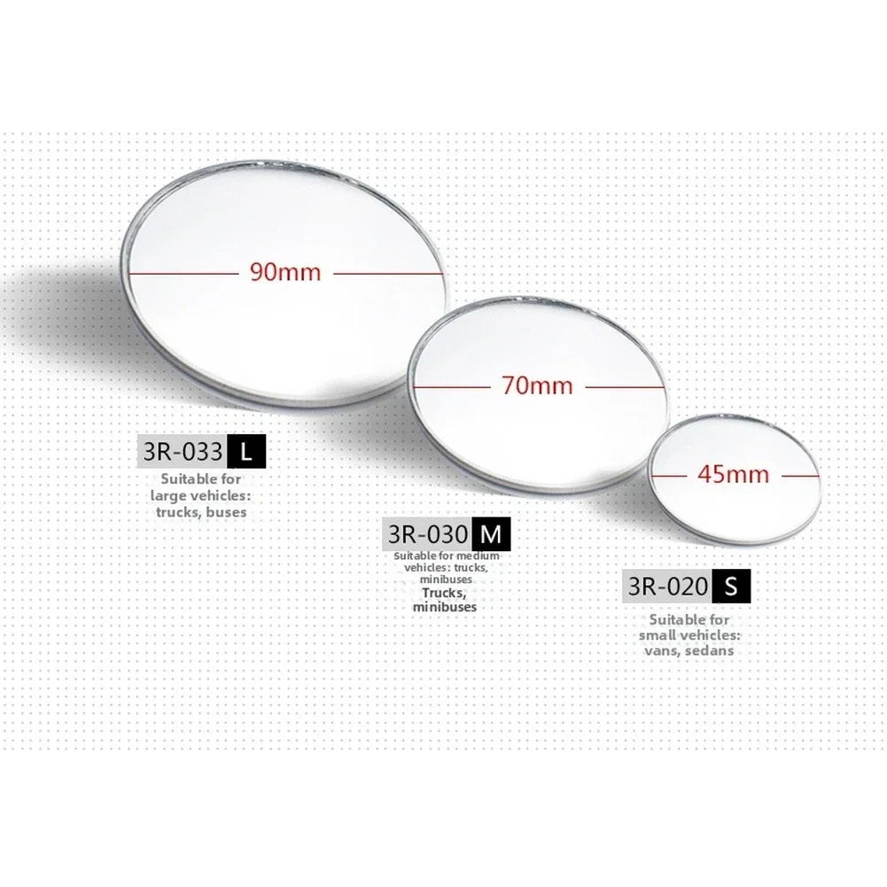 Wide Angle Blind Spot Mirror / 3 Sizes for Trucks Buses Vans Rearview
