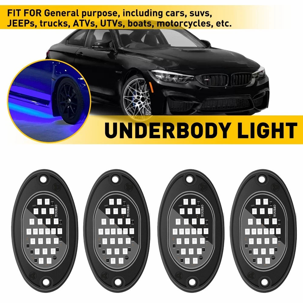 Set of 4 Blue LED Rock Underbody Lights for Jeep Truck (Universal Fit)