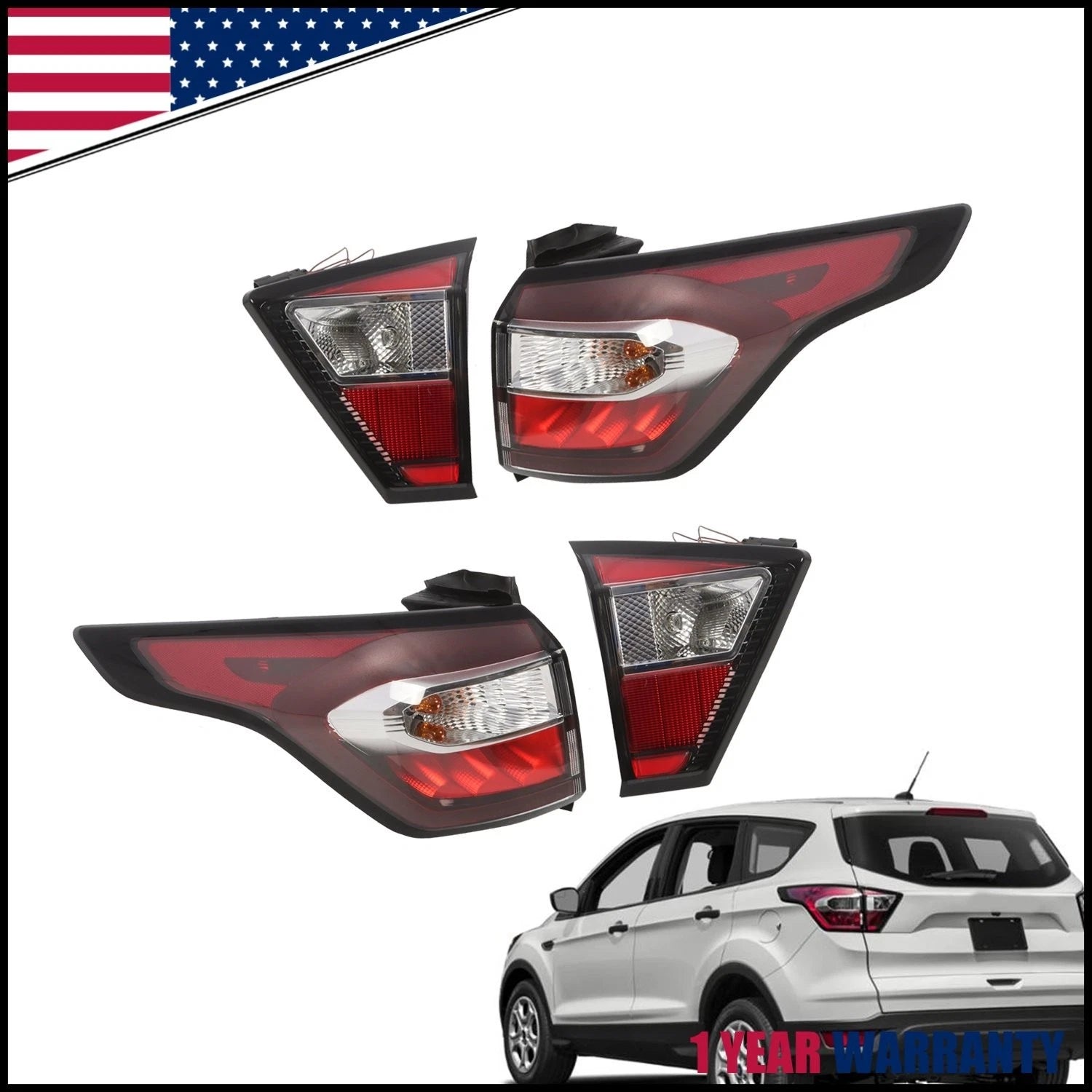 Set of 4 Rear Tail Light Brake Lamps for Ford Escape (2017–2019)