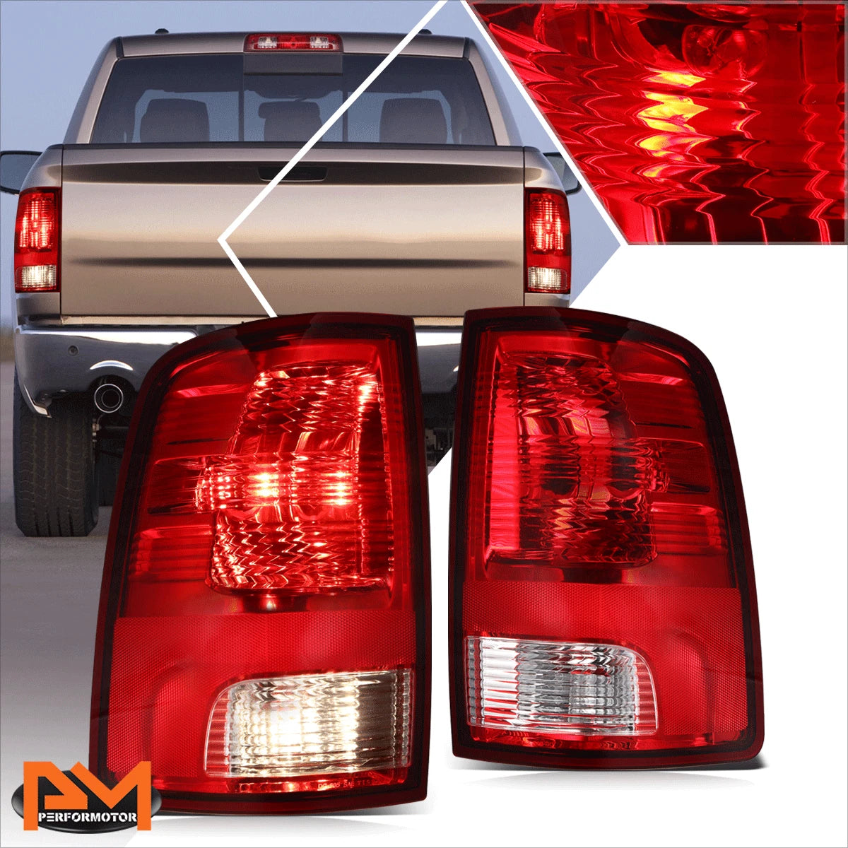 Set of 2 Red Lens Tail Brake Lights for Dodge Ram 1500 2500 3500 (2009–2024)
