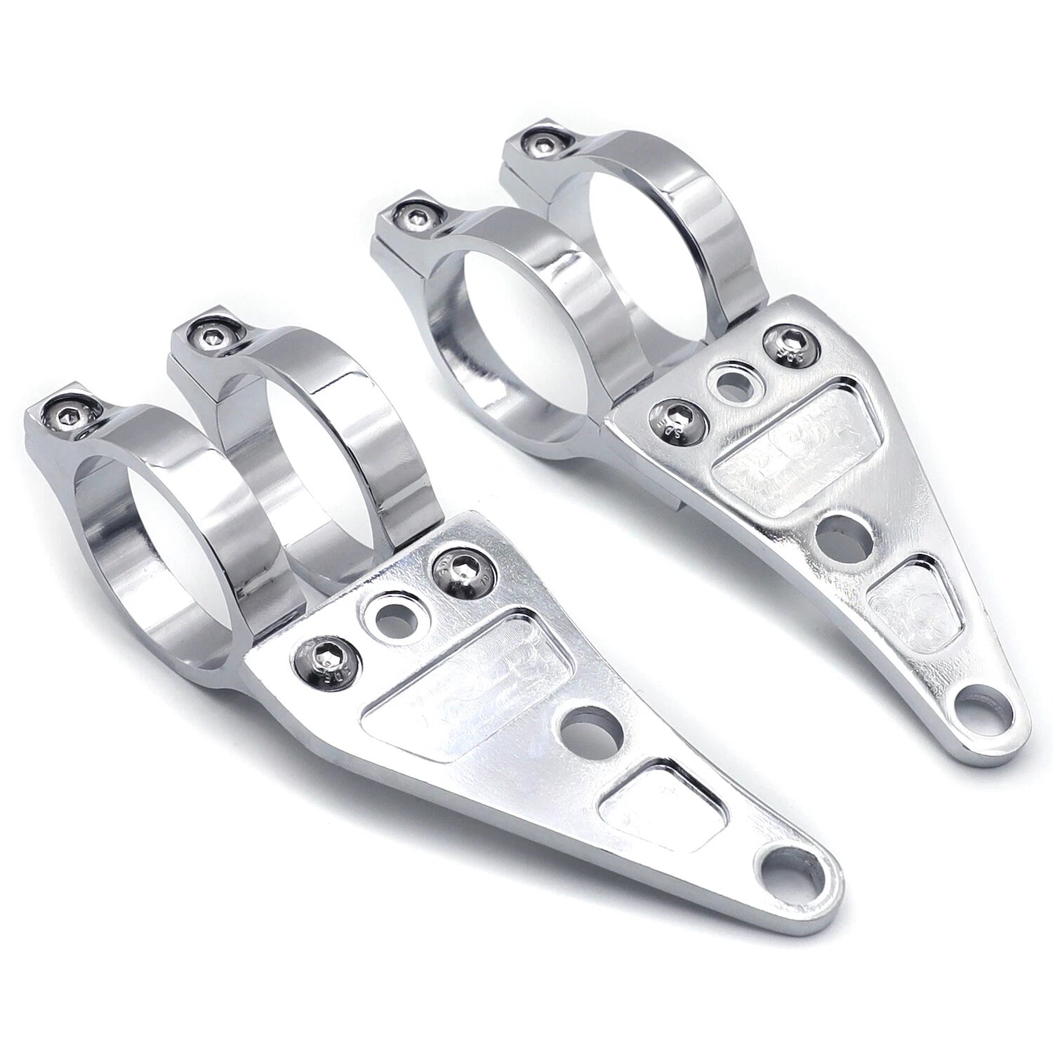 Chrome Fork Ear Headlight Mount Brackets for Motorcycle Chopper Cafe Racer (35mm)