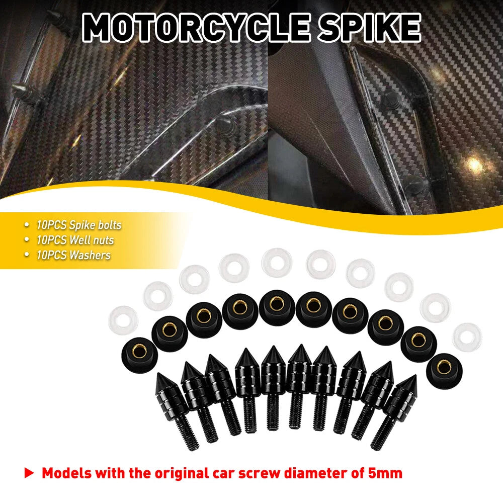 Set of 10 Universal Black Spike Bolts for Windscreen