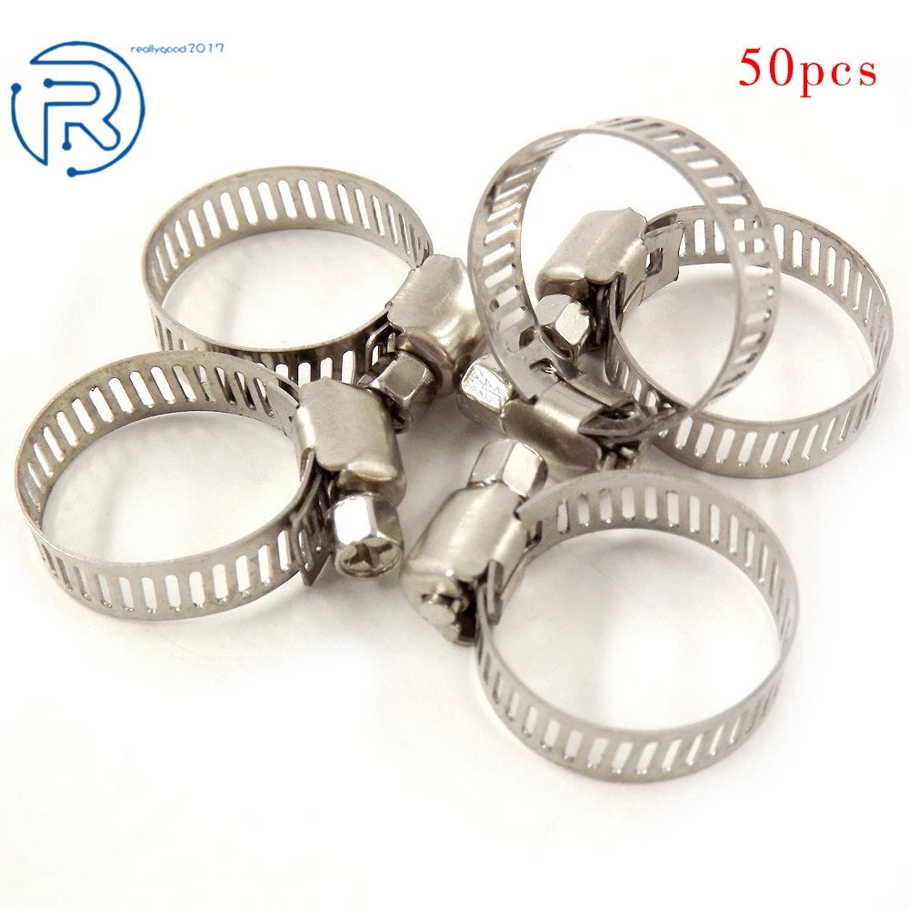50Pcs Stainless Steel Adjustable Drive Hose Clamps for