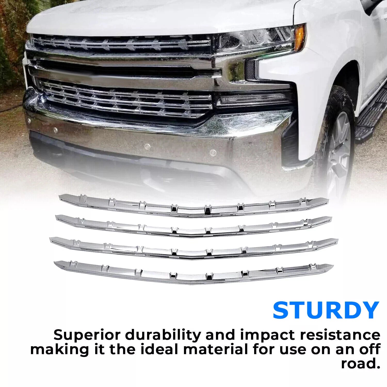 Chrome Grille Trim Molding Covers for Chevy Silverado 1500 LT RST (2019–2021)