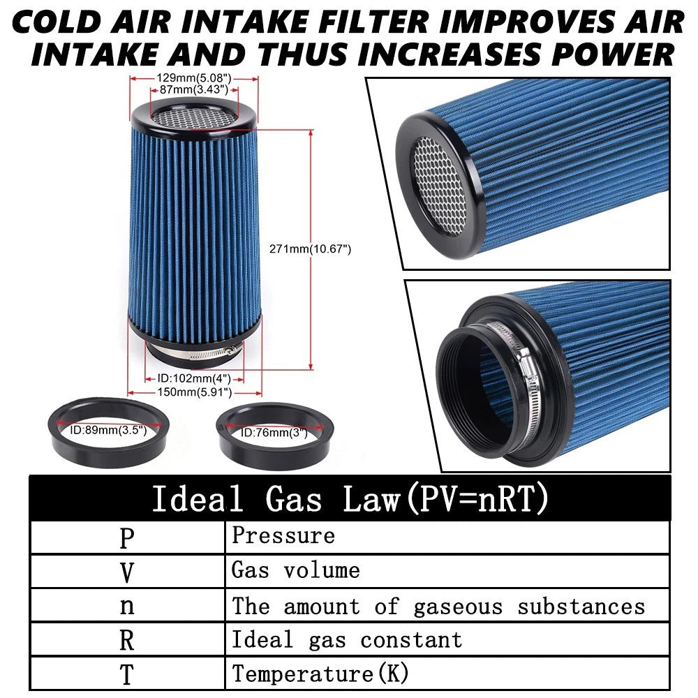 Cold Air Intake Filter for Universal Fit (3", 3.5", 4")